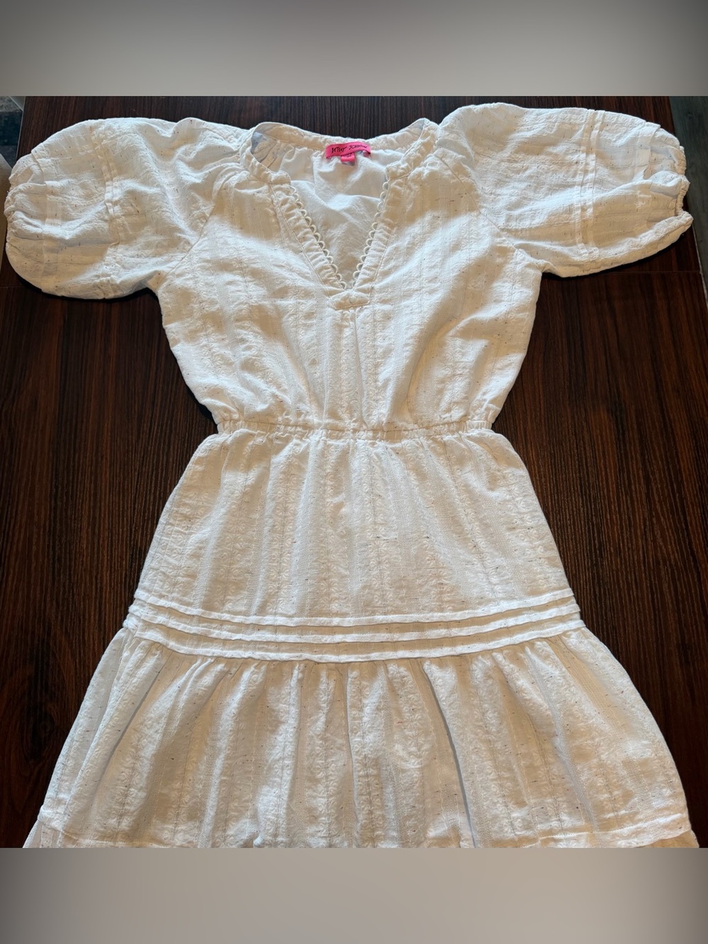 Betsey Johnson 100% Cotton White Cottagecore Puff Sleeve Smocked Waist Size S
